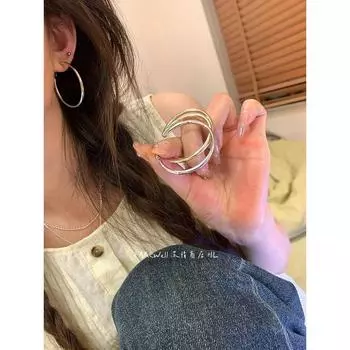 Giant Easiest for Match Square round Face Female Stud Earrings Best Selling Simple Bracelet 4cm pair (Silver