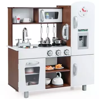 Giantex Play House Kitchen Ролевая кулинарная кухня Игровой набор с кухонными принадлежностями Реалистичные звуковые и световые эффекты Микроволновая печь Кухня Мини