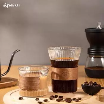GIAXNI Американская вертикальная кофейная чашка с деревянным кольцом, устойчивая к ожогам, из высокотемпературного боросиликатного стекла для дома