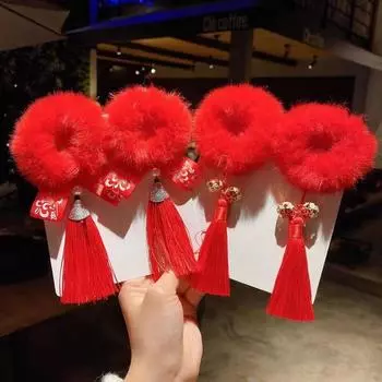 Гибкая 1 пара шикарных детских резинок для волос в китайском стиле, мягкие эластичные резинки для волос на год