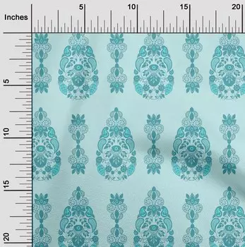 Гибкая хлопковая ткань oneOone для шитья с листьями и цветочным этническим принтом BTY, 40 дюймов 42 Inch Wide - Viscose Chiffon светло-голубой