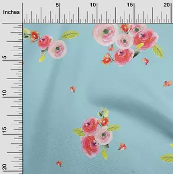 Гибкая хлопковая ткань oneOone с акварельным принтом в виде листьев и персикового цвета от The Yard, 40 дюймов 42 Inch - Viscose Chiffon baby голубой