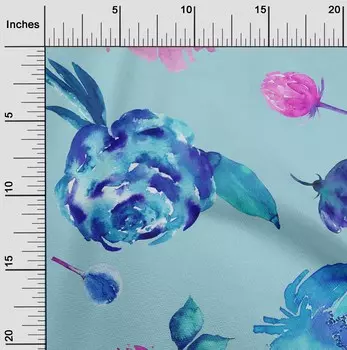 Гибкая хлопковая ткань oneOone с акварельным принтом цветов и листьев BTY, 40 дюймов 42 Inch - Viscose Chiffon baby голубой