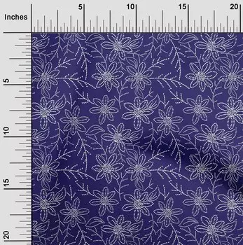 Гибкая хлопковая ткань oneOone с художественным принтом Сашико и листьями и цветочным принтом, 40 дюймов в ярдах 42 Inch Wide - Viscose Chiffon чёрный