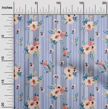 Гибкая хлопковая ткань oneOone в полоску | Ткань с цветочным принтом «Акварельные листья и пионы» в ярдах, 40 дюймов 42 Inch - Viscose Chiffon бежевый