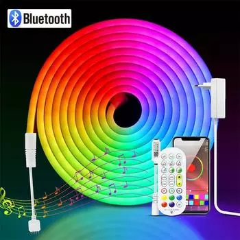 Гибкая неоновая светодиодная лента 1-5 м, Bluetooth RGB светодиодные фонари, водонепроницаемая лента, диод, управление Bluetooth постоянного тока + адаптер ЕС или США