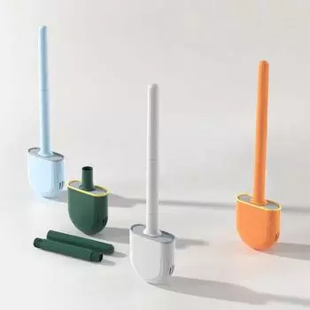 Гибкая силиконовая щетка для унитаза, дышащая, герметичная, щетка для чистки унитаза с быстросохнущим держателем, настенный комплект для ванной комнаты оранжевый