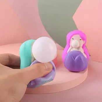 Гибкая сжимаемая пузырчатая русалка, надувающая воздушный шар, милая, забавная сжимаемая игрушка для снятия стресса