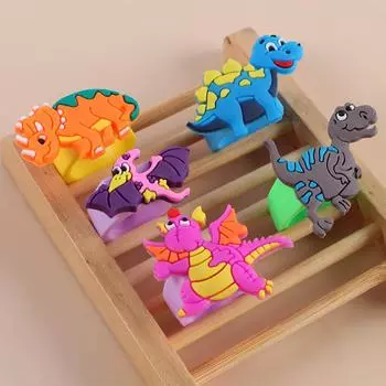 Гибкие 6 шт. мягкие резиновые мультяшные модные аксессуары детский подарок кольцо с динозавром детские украшения разноцветный