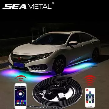 Гибкие полосы света на шасси автомобиля, авто RGB, подсветка, декоративная атмосферная лампа, освещение днища автомобиля 60cm 90cm remote
