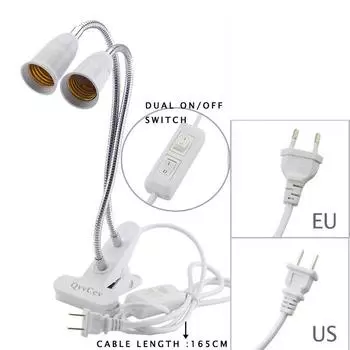 Гибкий держатель светильника на 360 градусов, зажим с двойной головкой и удлинителем переключателя Daul, лампа E27, цоколь для светодиодного освещения для выращивания растений EU
