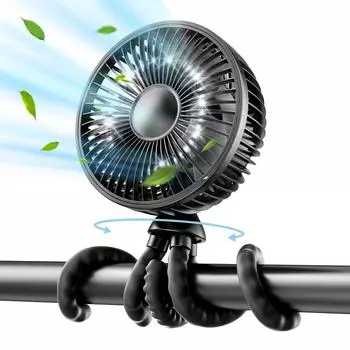 Гибкий клипсовый мини-вентилятор в форме осьминога, светодиодный ручной вентилятор для детской коляски, перезаряжаемый от USB портативный настольный круглый вентилятор fytrading 1PCS чёрный