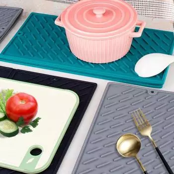 Гибкий коврик для сушки посуды. Складной прочный кухонный коврик, тройной большой коврик для сушки посуды. чёрный