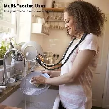 Гибкий ленивый кронштейн для подвешивания на шею мобильного телефона чёрный