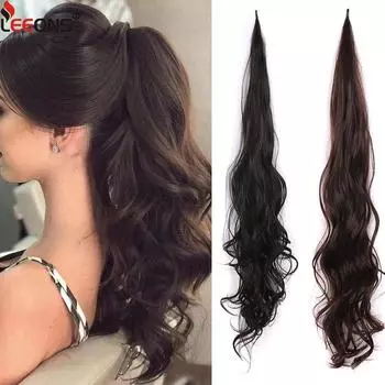 Гибкий наращивание хвоста с запахом, 32 дюйма, длинный вьющийся волнистый хвост, черный гибкий синтетический искусственный хвост для женщин