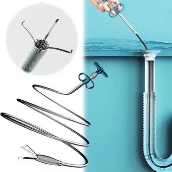 Гибкий сгибаемый металлический инструмент для прочистки канализационных труб на кухне и в ванной комнате, инструменты для очистки от волос и мусора 0.6m