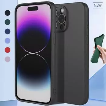 Гибкий жидкий силиконовый чехол для iPhone SE 2024 15 14 13 Pro Max 13Mini, защитный чехол-бампер Fundas Coque Shell Capa iPhone 15 чёрный