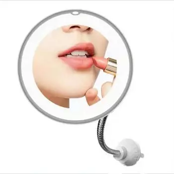 Гибкое косметическое зеркало на гибкой ножке со светодиодной подсветкой, 10-кратное увеличительное зеркало на присоске, яркий рассеянный свет и поворот на 360 градусов