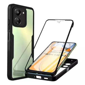 Гибридный чехол из жидкого силикона на 360 градусов для Xiaomi Redmi 13C 4G 9C 10A 10C 10 2022 12C 12 4G, противоударный, с полной защитой Redmi 13C 4G чёрный