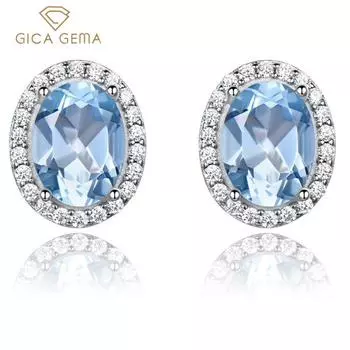 Gica Gem из стерлингового серебра 925 пробы овальной формы, классические, хит продаж, серьги-гвоздики для женщин, тонкий темперамент, высококачественные ювелирные изделия, подарок на День матери 925 Silver синий