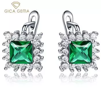 Gica Gem из стерлингового серебра 925 пробы, зеленые квадратные винтажные серьги-гвоздики для женщин, тонкий темперамент, высококачественные ювелирные изделия, подарок на День матери 925 Silver белый/синий