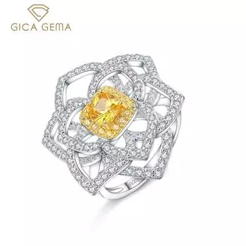 Gica Gem из стерлингового серебра 9525 пробы, новое кольцо в форме цветка, элегантное роскошное кольцо для женщин, изысканное, лаконичное, шикарное, ювелирное изделие высокого качества, подарок 6 белый