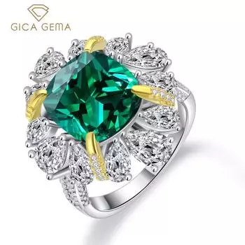 Gica Gem Новое кольцо из стерлингового серебра 9525 пробы с цветком, нежное персонализированное кольцо для женщин, изысканное, лаконичное, шикарное, высококачественное ювелирное изделие, подарок 9 зелёный