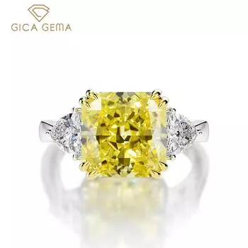 GICA GEMA 100% стерлинговое серебро 925 пробы 10*10 мм, созданный циркон, цитрин, сапфир, драгоценный камень, свадебное обручальное кольцо, ювелирные изделия US 5 синий