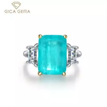 GICA GEMA 100% стерлинговое серебро 925 пробы 10*14 мм Синтез Турмалин Параиба Обручальные кольца Сверкающие высокоуглеродистые бриллианты Ювелирные украшения US 5 синий