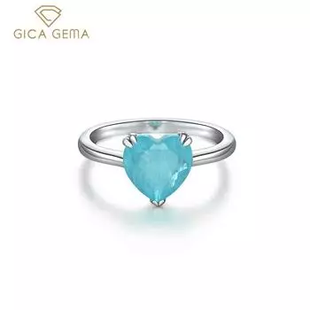 GICA GEMA 100% стерлинговое серебро 925 пробы 10*10 мм сердце синтез Параиба турмалин кольца с драгоценными камнями для женщин вечерние ювелирные изделия US 5 синий