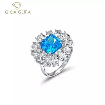 GICA GEMA, 100% стерлинговое серебро 925 пробы, аквамарин, 10*10 мм, цирконы, драгоценные камни, цветы, кольца для женщин, сверкающие вечерние ювелирные украшения US 9 оранжевый