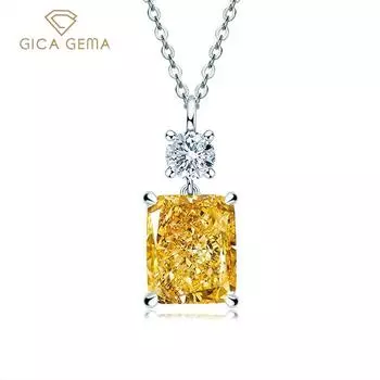 Gica Gema, 100% стерлинговое серебро 925 пробы, сверкающее 9*11 мм, топаз с ледяной огранкой, высокоуглеродистый кулон с бриллиантами, ожерелье для женщин, вечерние ювелирные изделия