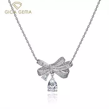 Gica Gema 100% стерлинговое серебро 925 пробы грушевидной огранки 7*10 мм циркон коктейльное ожерелье с бантом для женщин изящные ювелирные изделия 925 Silver белый