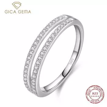 Gica Gema, 100% стерлинговое серебро 925 пробы, двойная круглая линия, простое прозрачное кольцо на палец с фианитом, блестящие модные кольца для женщин, свадебные украшения