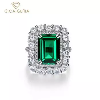 GICA GEMA 100% стерлинговое серебро 925 пробы, муассанит, изумруд, драгоценный камень, свадебное обручальное кольцо, ювелирные изделия US 5 зелёный