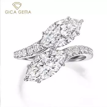 GICA GEMA 100% стерлингового серебра 925 пробы, огранка «маркиз», созданный муассанитом, свадебные обручальные женские кольца, ювелирные изделия, подарок US 6 белый