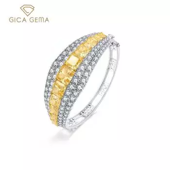 GICA GEMA 100% стерлингового серебра 925 пробы, роскошный топаз, сверкающий высокоуглеродистый браслет с бриллиантами, свадебный браслет, ювелирные украшения для невесты 925 Silver жёлтый