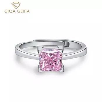 Gica Gema 4 цвета Открытые кольца с высокоуглеродистыми бриллиантами Стерлингового серебра 925 пробы 6*6 мм Драгоценный камень Уникальный дизайн Романтические тонкие ювелирные изделия на палец Подарки для свадебной вечеринки Adjustable Opening синий