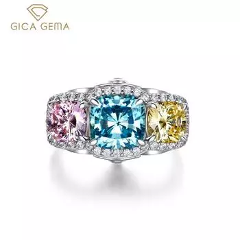 Gica Gema 5A Циркон Кольца Стерлингового Серебра 925 пробы 11,2*21,1 мм Красочные Драгоценные Камни Круглой Формы Романтические Ювелирные Изделия Свадебная Вечеринка Подарки Новая Тенденция 5 разноцветный