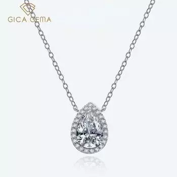 Gica Gema Бриллиантовое ожерелье 925 стерлингового серебра 8 * 12 мм Вода Капля Форма Кулон Тонкие ювелирные изделия Свадебные подарки Новая тенденция 925 Silver белый