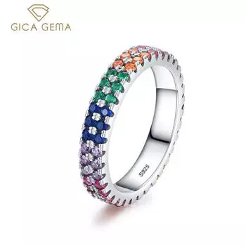 Gica Gema чистое серебро 925 пробы яркое многоцветное кольцо с цирконием модное кольцо для женщин Радужный цвет Anillo изысканные ювелирные изделия в подарок