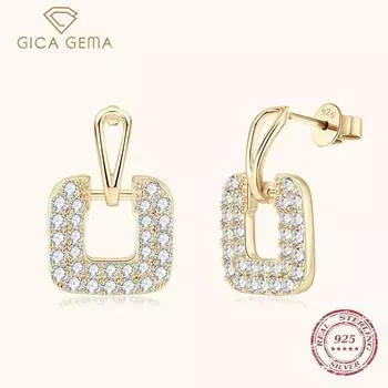 Gica Gema Европейские и американские модные квадратные серьги с муассанитом, серьги-подвески, женские аксессуары для вечеринок 0.445 Carats+0.445 Carats золотой