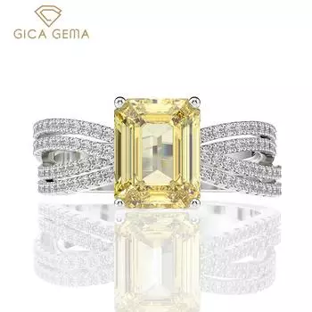 GICA GEMA из стерлингового серебра 925 пробы, прямоугольное обручальное кольцо с высокоуглеродистыми бриллиантами для женщин, сверкающие цирконы, вечерние ювелирные украшения US 5 жёлтый