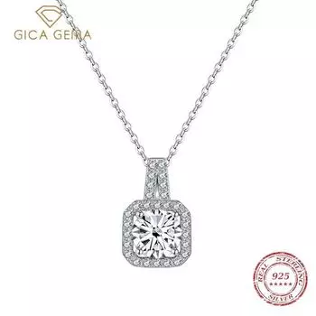 Gica Gema из стерлингового серебра 925 пробы, квадратный комплект с кулоном из циркона 1 карат, ожерелье для женщин, простая изысканная цепочка на ключицы 1ct белый