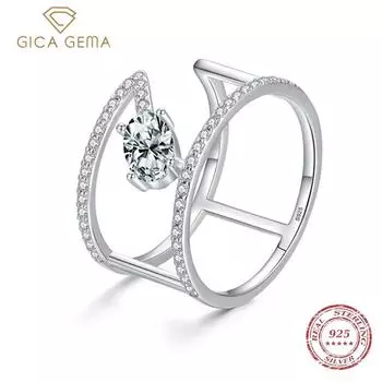 Gica Gema из стерлингового серебра 925 пробы, двухслойное роскошное кольцо на палец, овальное прозрачное обручальное кольцо с фианитом для женщин, обручальное брендовое ювелирное изделие