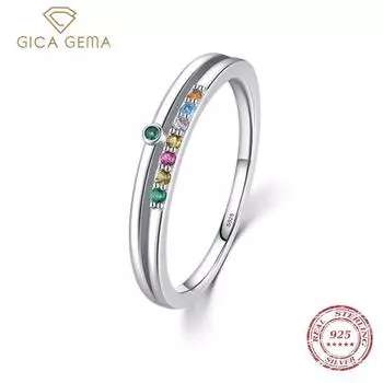 Gica Gema из стерлингового серебра 925 пробы с радужным цирконием, двухслойное кольцо для женщин, кольцо с геометрическим дизайном, модные ювелирные изделия, свадебный подарок