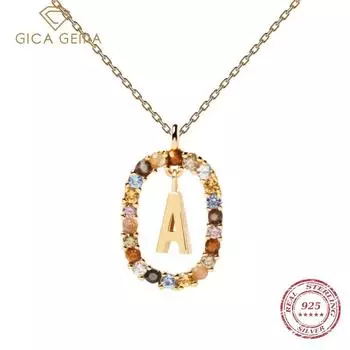 Gica Gema из стерлингового серебра 925 пробы с золотыми буквами A-Z, инициалы MSCK, алфавитное ожерелье-пенденте, длинная цепочка, скажи мое имя, ювелирные украшения A