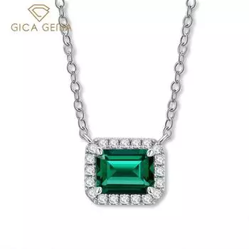 Gica Gema Изумрудные ожерелья из стерлингового серебра 925 пробы 6*8 мм кулон уникальный дизайн романтические изящные ювелирные изделия подарки для свадебной вечеринки новый тренд 925 Silver зелёный