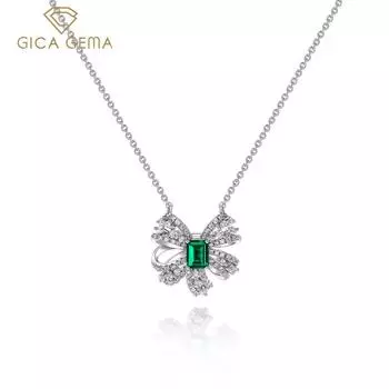 Gica Gema Изумрудные ожерелья с высокоуглеродистыми бриллиантами Стерлингового серебра 925 пробы 5*7 мм Кулон Уникальный дизайн Романтические ювелирные украшения Подарки для свадебной вечеринки зелёный