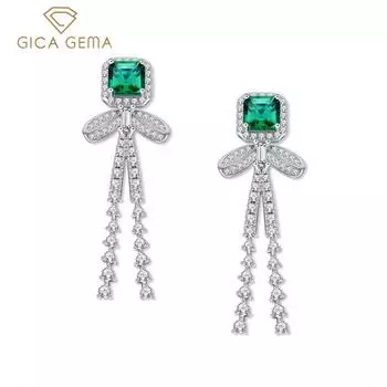 Gica Gema Изумрудные серьги с бриллиантами Стерлинговое серебро 925 пробы Уникальный дизайн Романтические изящные серьги Ювелирные изделия Свадебные подарки Новый тренд 40 мм 925 Silver зелёный